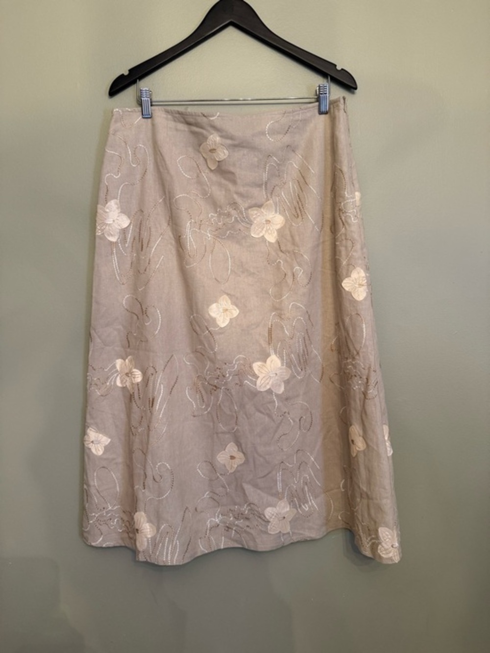 Vintage Robert Kitchen Linen Blend Embroidered Maxi Skirt - Size 14